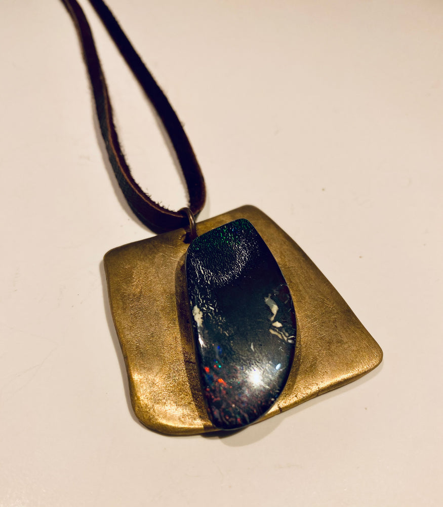 Opal and Bronze Metal Clay Pendant.